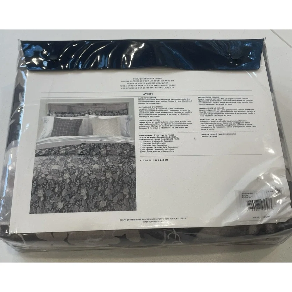 NEW $425 Ralph Lauren Avery Duvet Cover Full/Queen‎ Gray Floral 100% Cotton